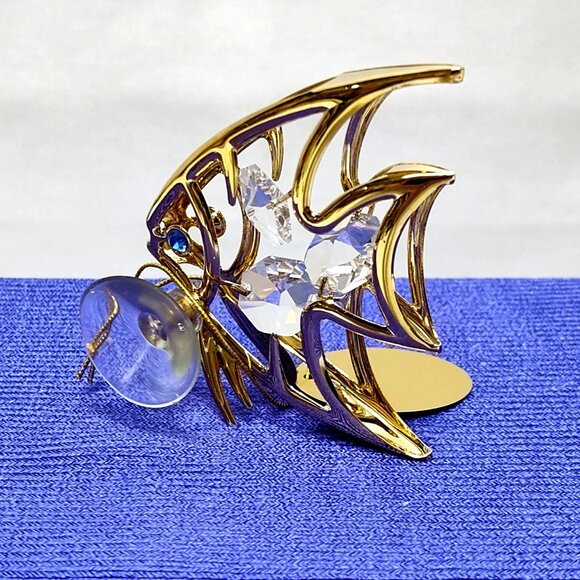 Crystal Delight 24K Gold Plated Angel Fish Suncatcher Suction Cup Mount 1995 VTG - Picture 3 of 8
